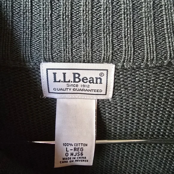 L.L Bean Full Zip Mock Neck Heavy Knit Cotton Sweater Mens Large Regular - Picture 5 of 9